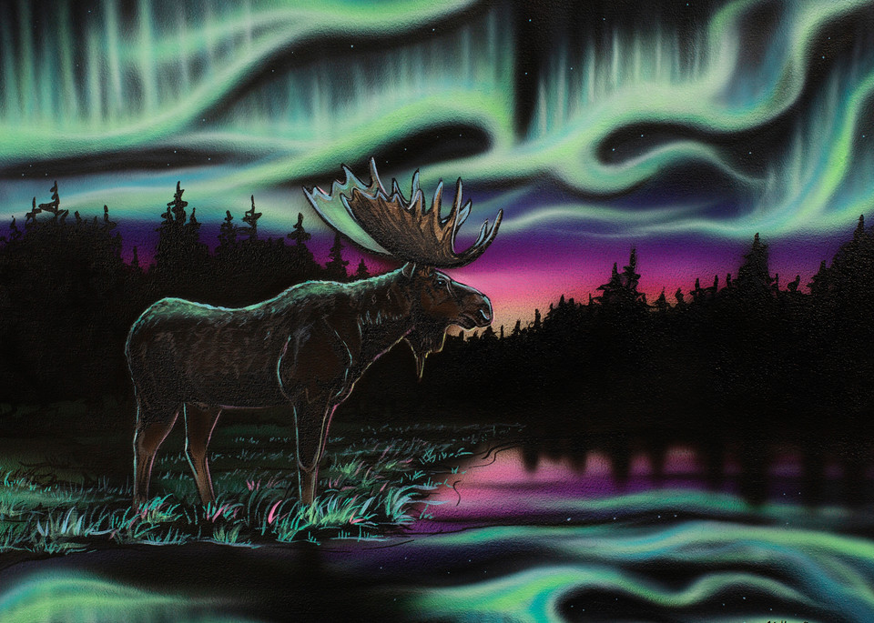 King of the North by Amy Keller-Rempp - moose - northern lights