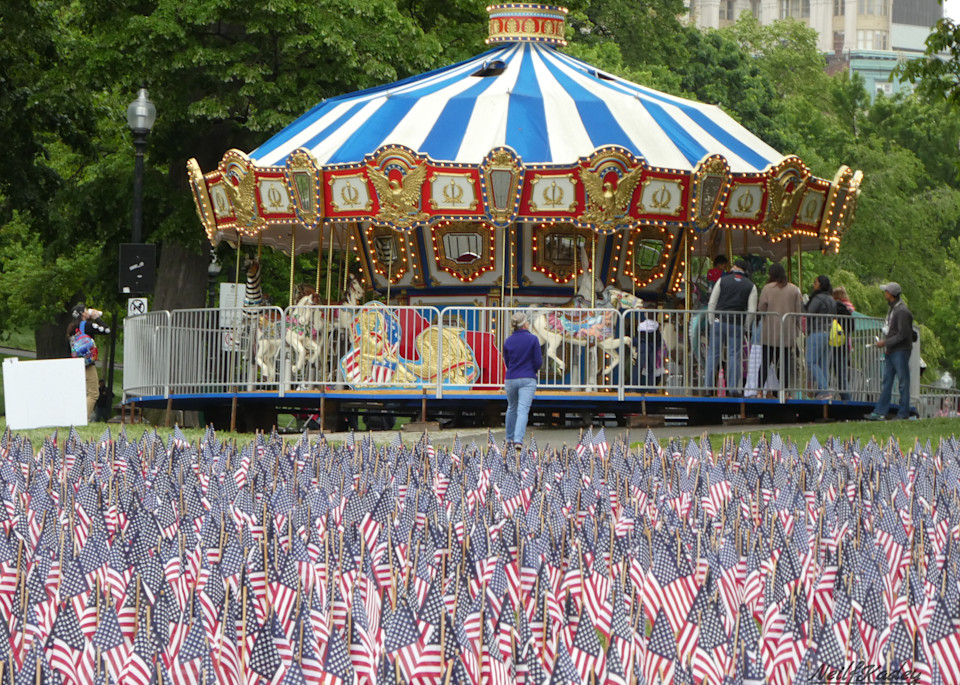 Carousel Behind Memorial Day Flags Photography Art | neilfkadey