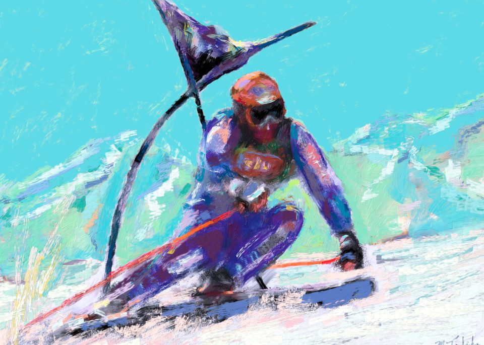 Downhill slalom course ski painting | Sports artist Mark Trubisky | Custom Sports Art