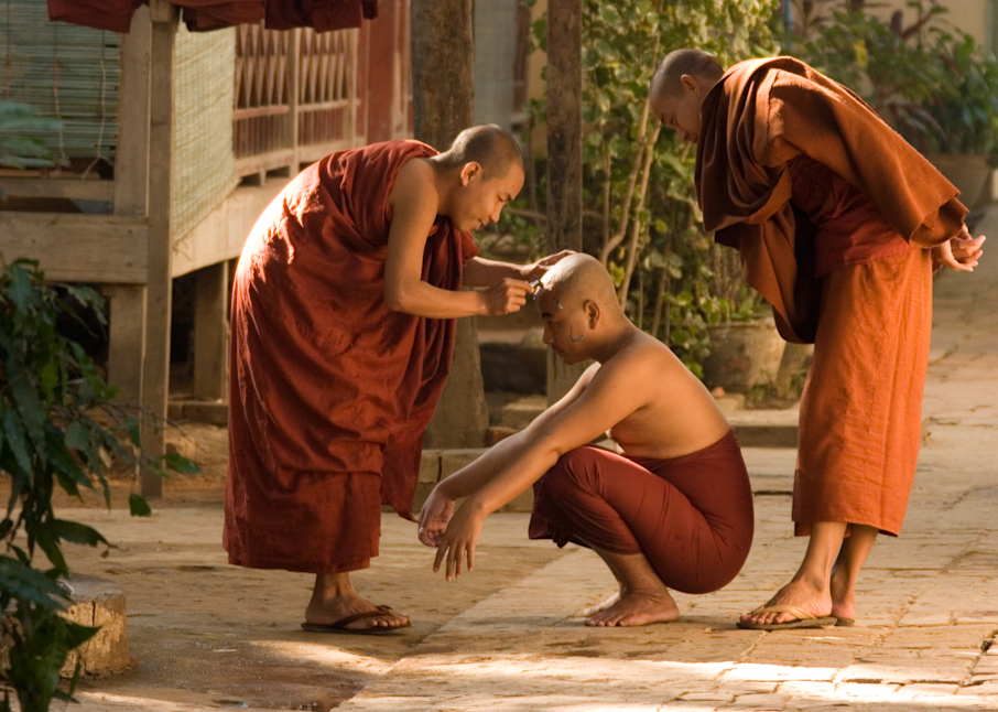 Monks Shaving Head in Mandalay, Myanmar