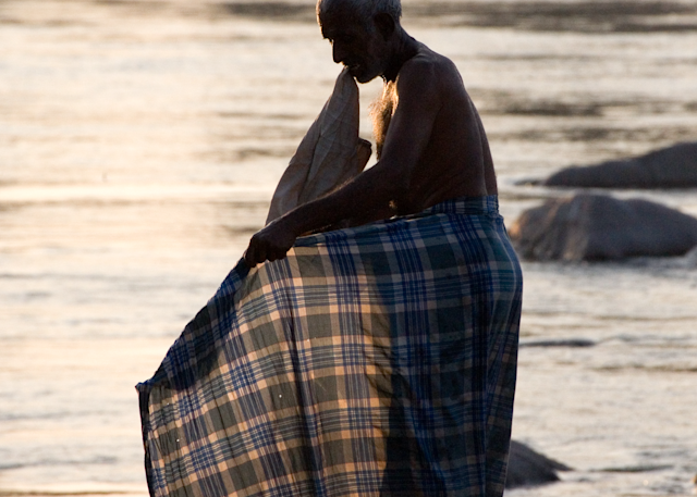 man bathing, river, bath, India