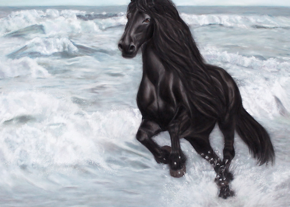 Wave Rider by Nancy Conant is a horse running on the beach
