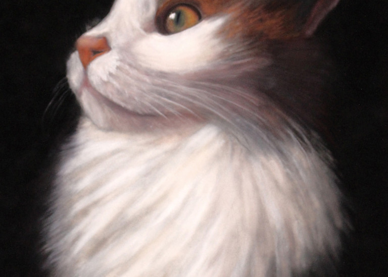 Calico cat painting Xoey by Nancy Conant