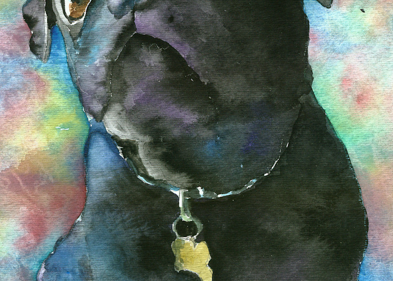 Black Pug Watercolor Pet Portrait Painting
