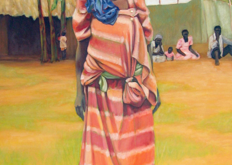 Ugandan Woman With Villagers Behind Her Art | Lidfors Art Studio