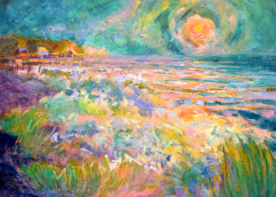 Turquoise Sunset Ocean Painting Fine Art Print by Dorothy Fagan