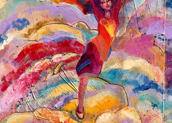 High quality art print of prophetic art by Monique Sarkessian "Heaven Dancers 13" a beautiful worship praise dancer.