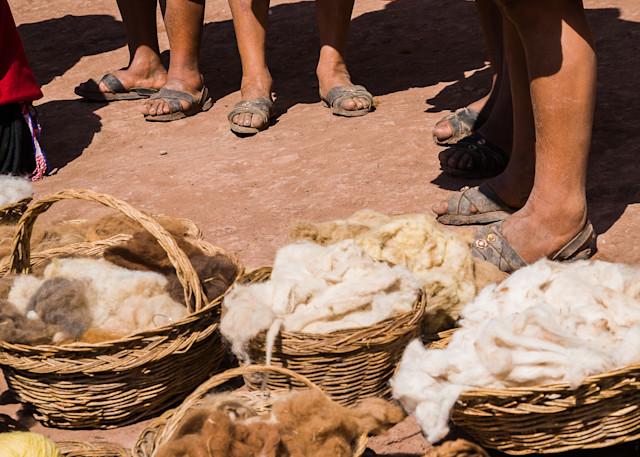 Women spinning alpaca yarn