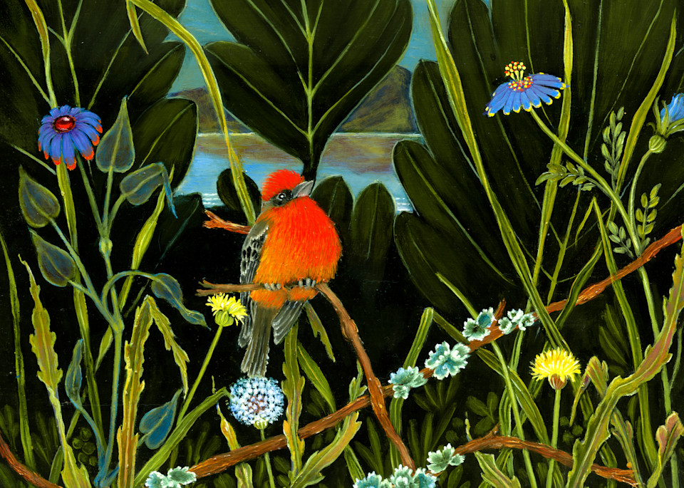 Beautiful Lake Chapala Red Bird Print by Mia Pratt