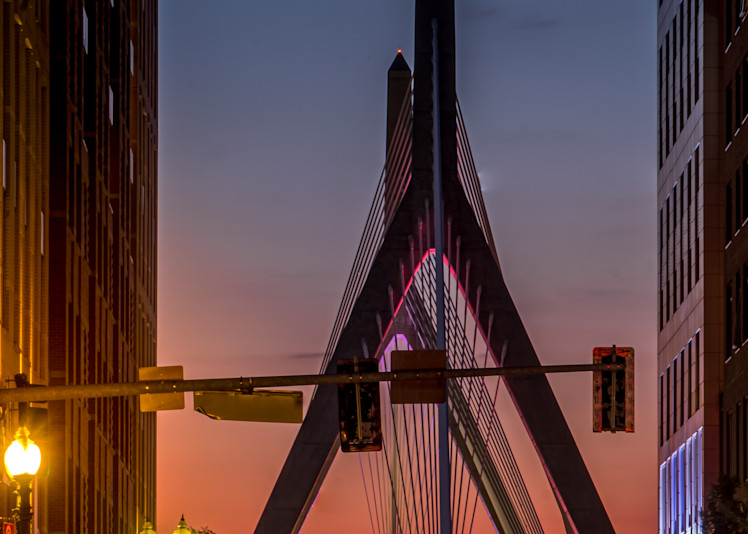 Zakim Bridge At Twilight With Light Trails 2 Photography Art | Morgane Mathews Fine Art Photography