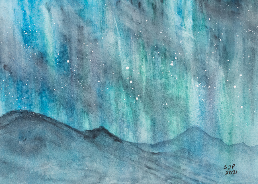 ASquareWatermelon - Art, watercolor Northern Lights Stormy