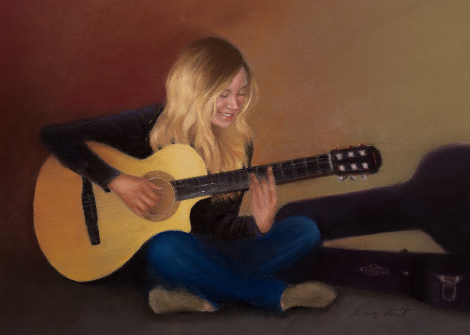 cross legged girl playing guitar, Abigail by Nancy Conant