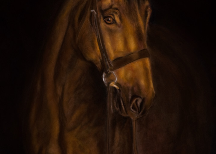 Awaiting Morning's Ride by Nancy Conant is done in a chiaroscuro-painting-style