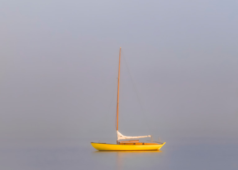 Yellow Sailboat Fog Art | Michael Blanchard Inspirational Photography - Crossroads Gallery