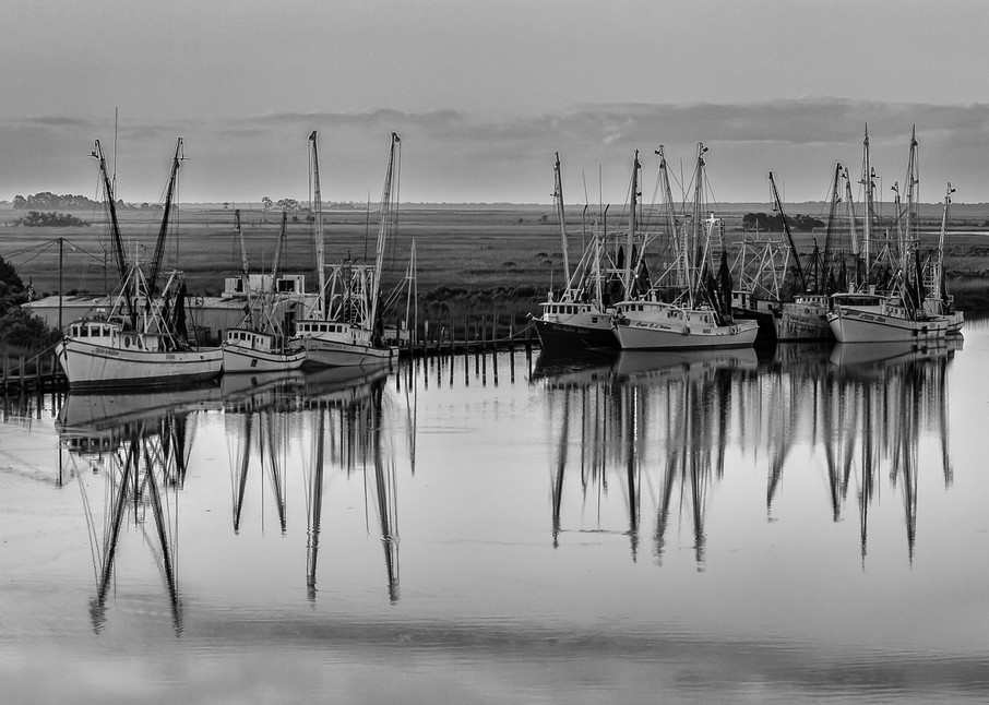 Shrimp Boat Reflections B&W