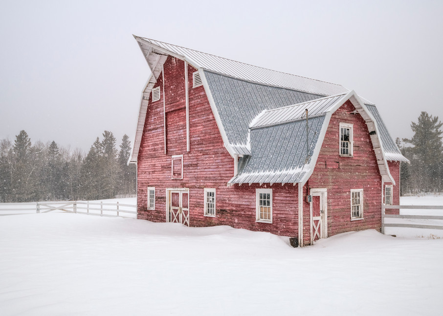Old Red Barn In Snow