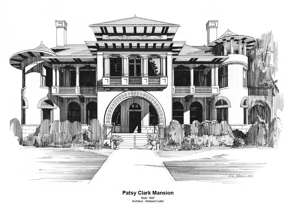Patsy Clarke Mansion With Footer Art | Pen and Ink Art, LLC