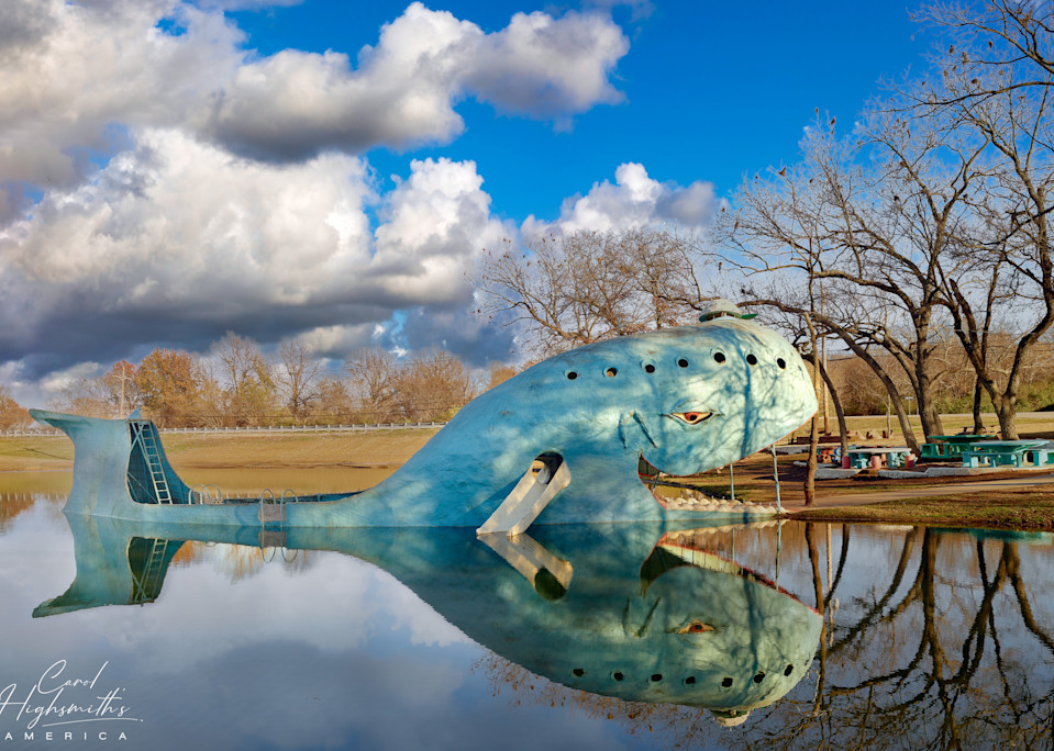 The smiling Blue Whale of Catoosa, in the small Oklahoma city of the same name , is one of the top attractions named by travelers on historic U.S. Route 66, which runs from Chicago, Illinois, to Santa Monica, California.  Created by Hugh Davis in th