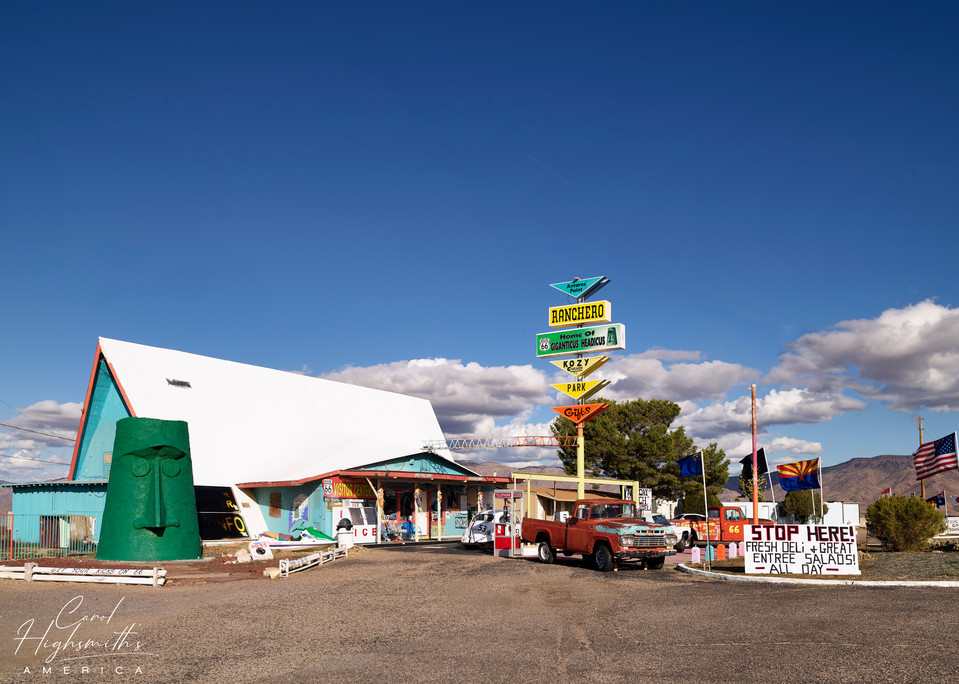 A rather sublime-looking tiki head stands outside the gift shop of the old Ranchero Motel in the tiny settlement of Anteres, Arizona, in Mohave County along U.S. Highway 66  Much of Route 66, America’s best-known historic highway, which was known as