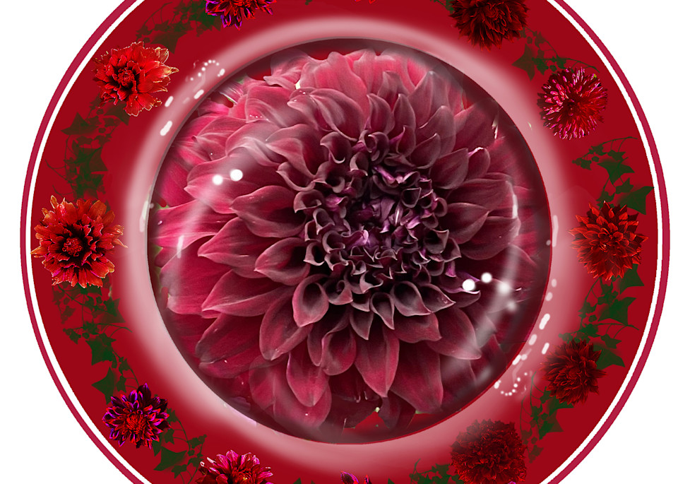 Red Dahlia Plate Art | Art from the Soul