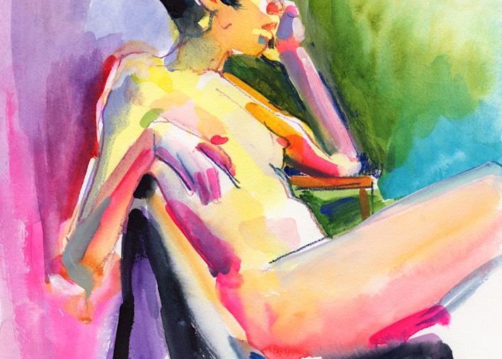 nude watercolor lost in thought