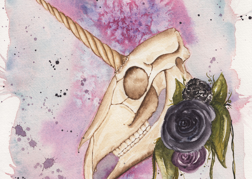Unicorn spirit skull watercolor by Deb Soromenho