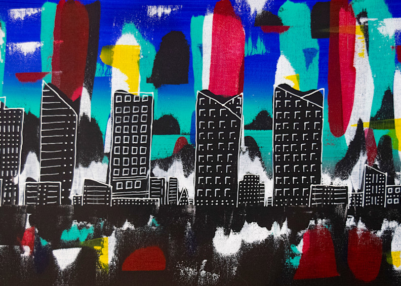 Primary Blue Cityscape Mug Art | Errin Witherspoon Art