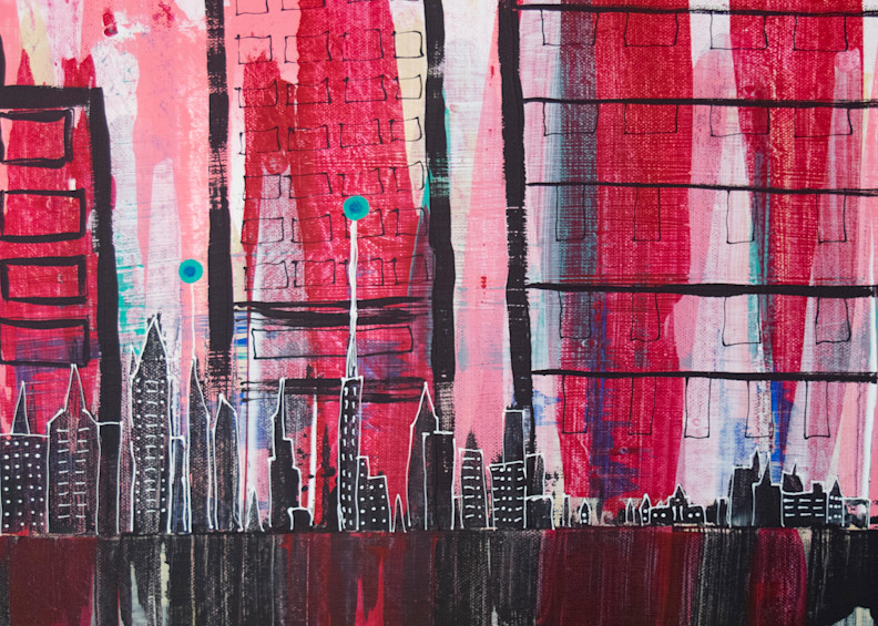 Pink & Red Cityscape Mug Art | Errin Witherspoon Art