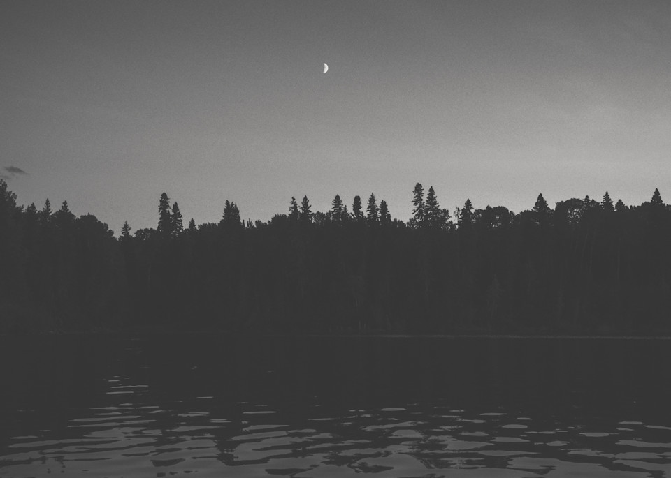 Black and White Drama: Moonrise and Sunset Over Trout River in Ontario, Canada