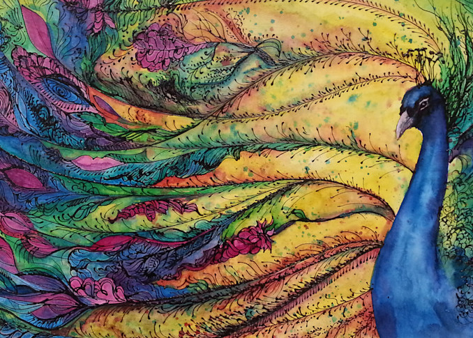 Rainbow Peacock original colorful painting