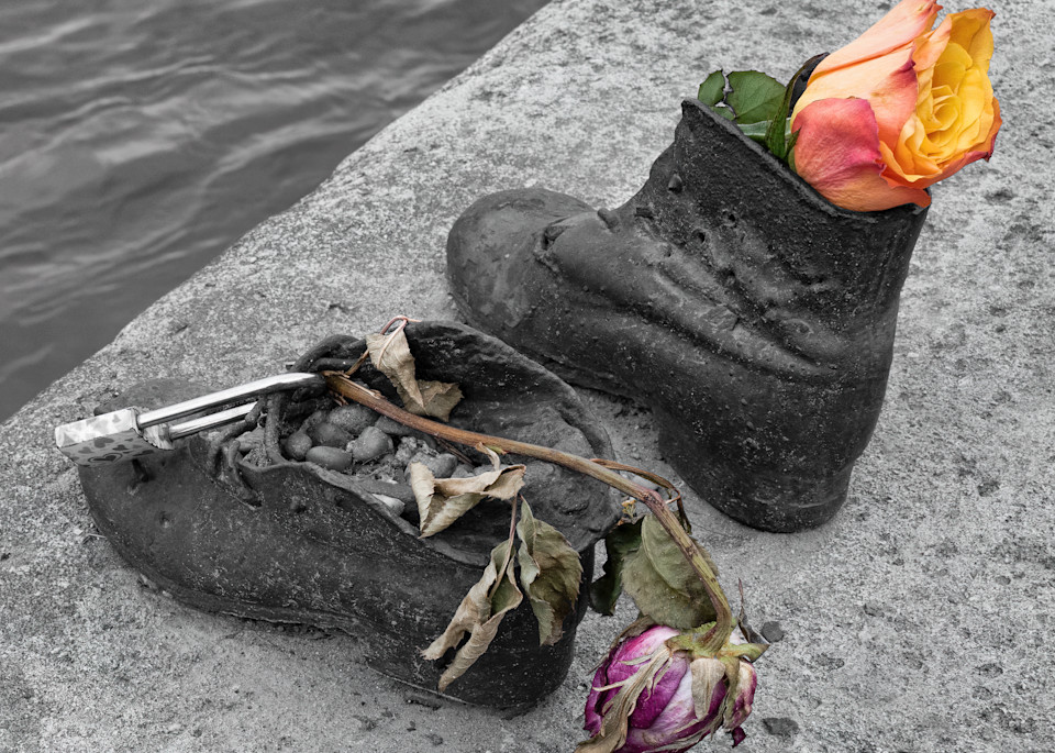 Holocost memorial shoes along the Danube in Budapest