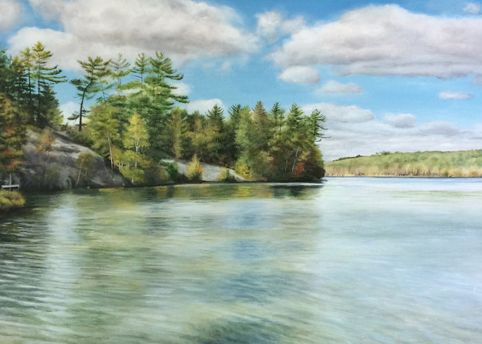 Realistic Acrylic Landscape Painting of the Battle Point landing on Lake Duborne, (Blind River, Ontario). 
