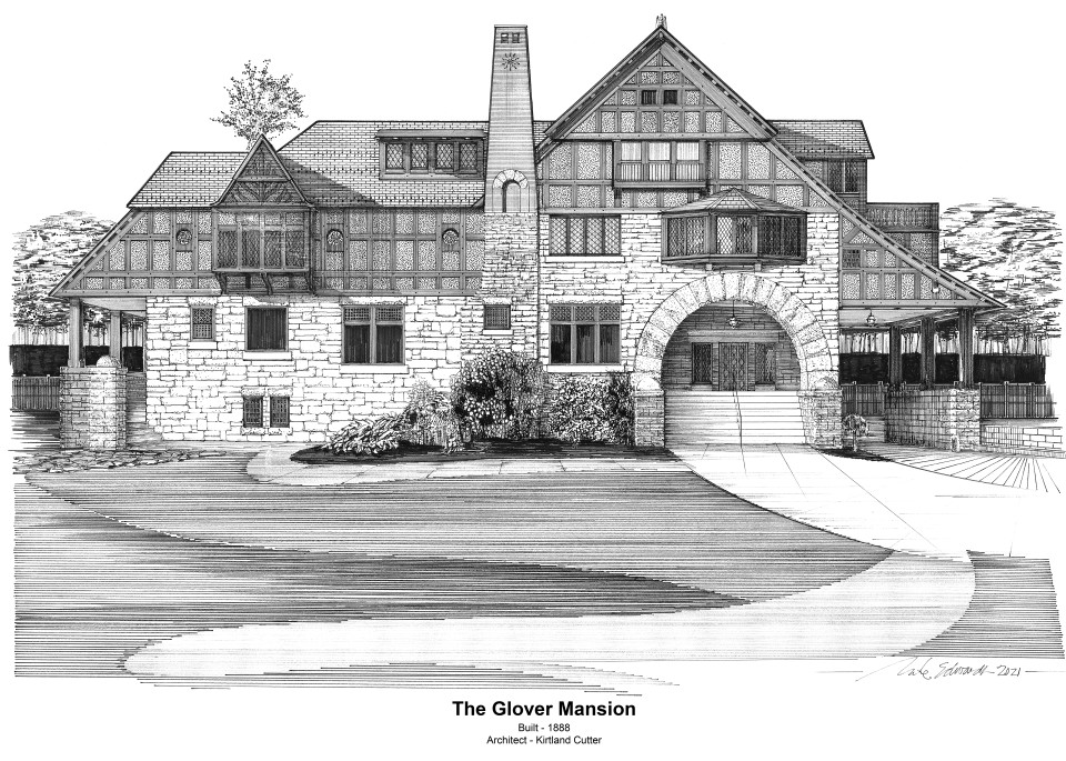 Glover Mansion With Footer Art | Pen and Ink Art, LLC