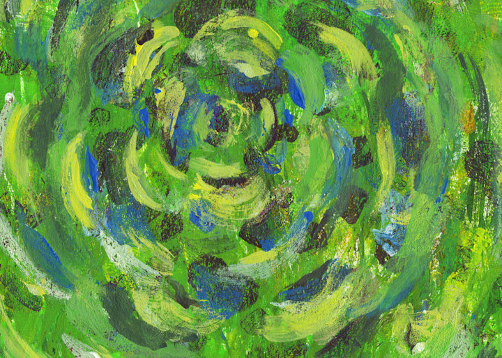 Green, yellow and blue flower painting abstract succulent