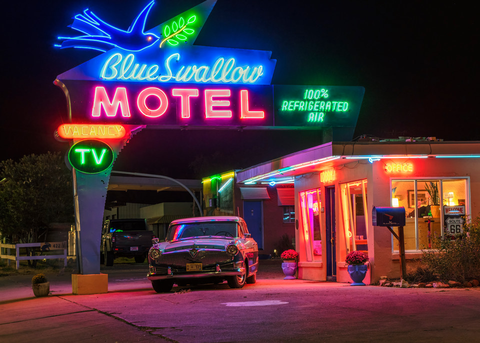 Neon Blue Swallow - Vintage Route 66 fine-art photography prints
