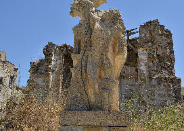 Baroque artifact in the ruins of old town Poggioreale in Sicily