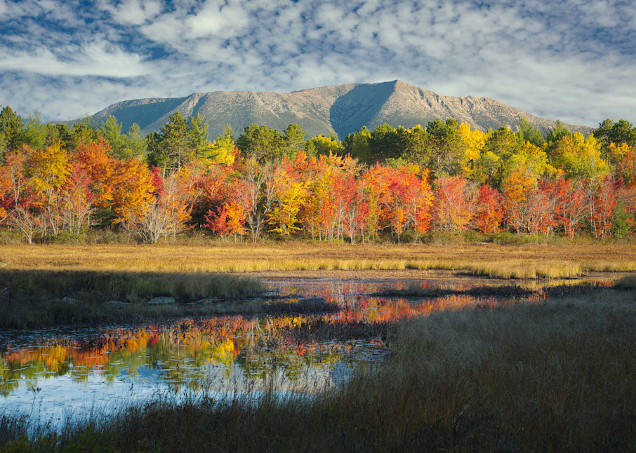 Clouds And Autumn Color Surrounding Katahdin Photography Art | http://www.mooseprintsgallery.com