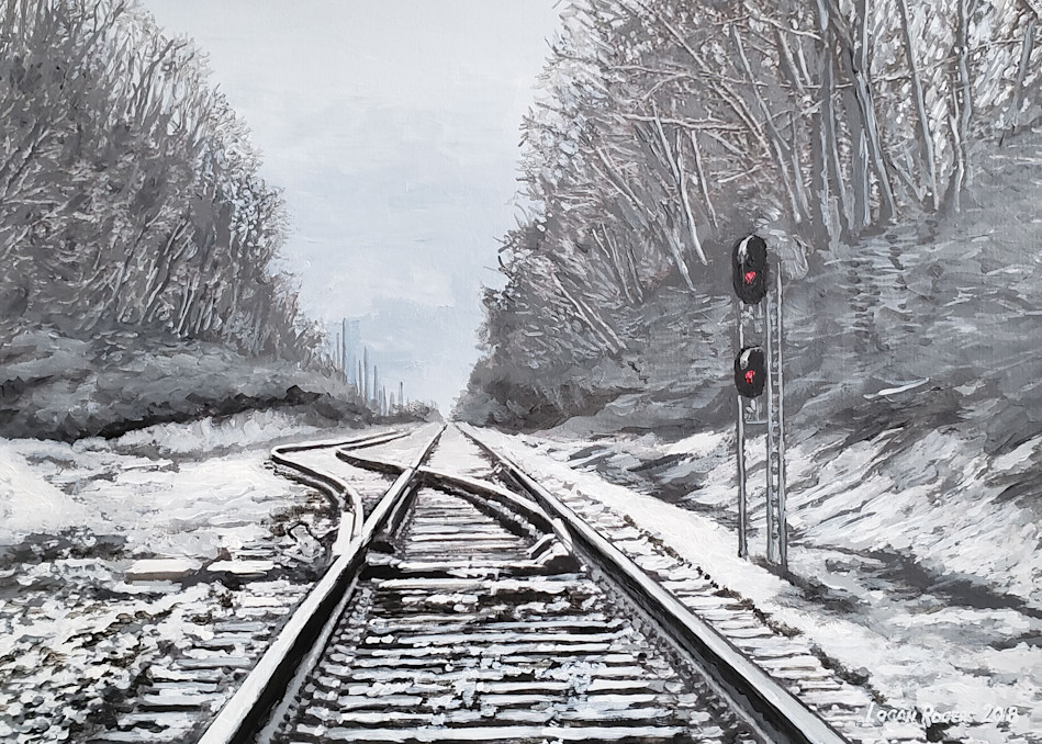 Railroad Tracks In Snow, 2018 Art | Logan Rogers