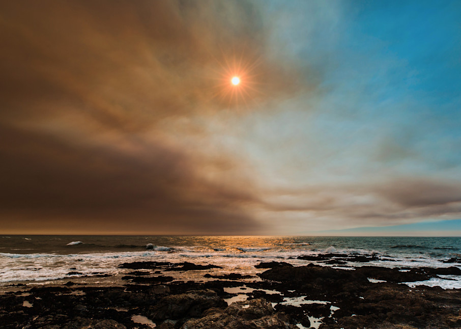 Epic wildfire smoke creeping over the coast of California during wildfire season fine art photography by Allison Davis