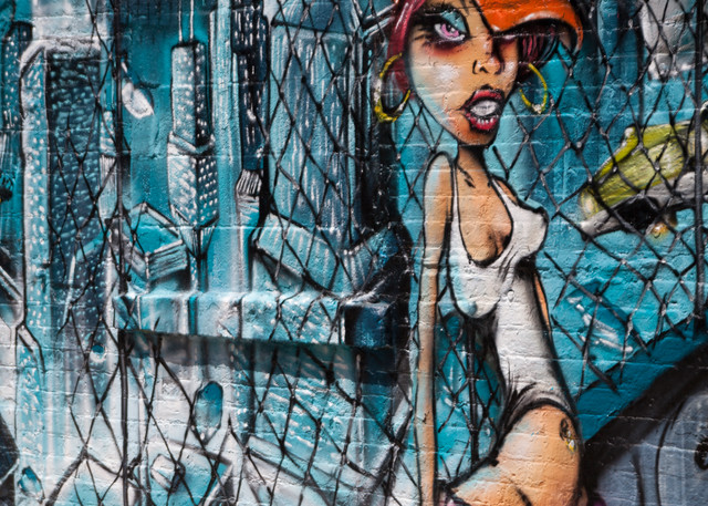 This image was taken at 5Pointz in Long Island City, Queens, New York.  It was a warehouse that allowed aerosal artists to have an allowed space on the outside of the building for an aloted time to paint whatever they wanted. It was an ever-changing