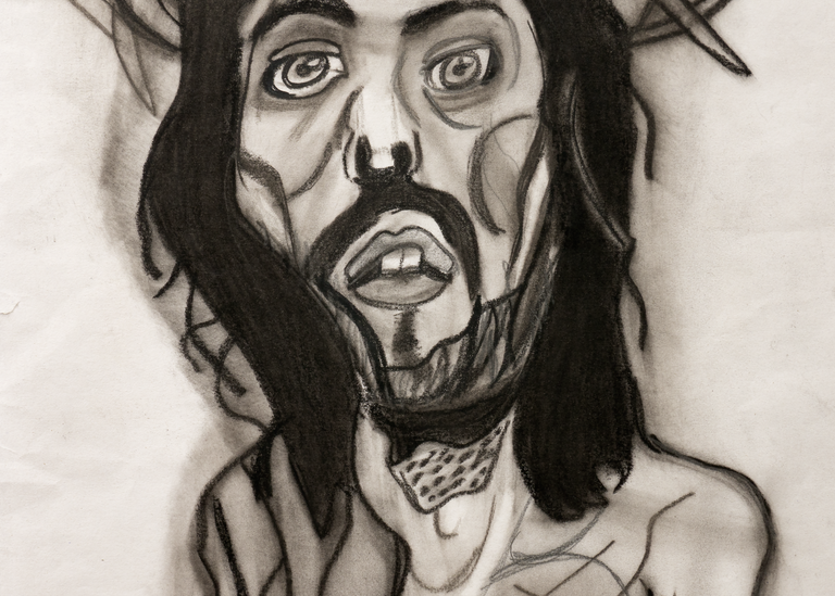 Charcoal and graphite drawing of Jesus by Robbie Stewart aka Nubz. Portrait art. Portrait artist.