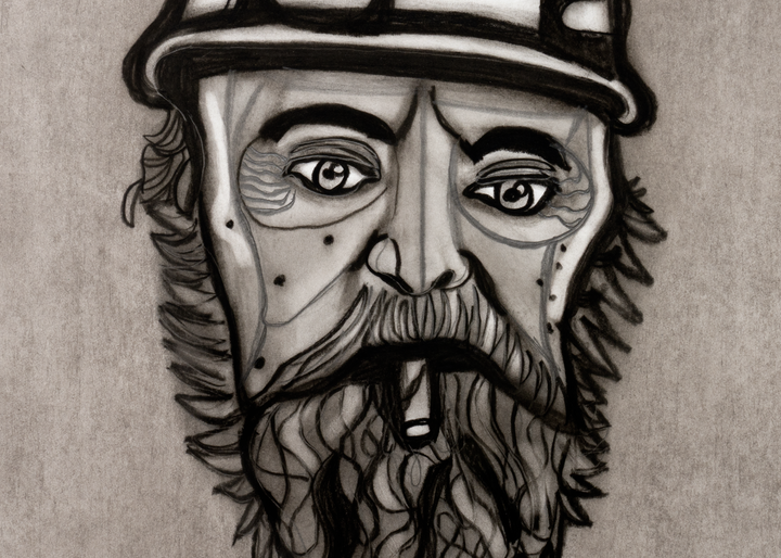 Charcoal Drawing of a Coal Miner. Vintage Coal Miner.