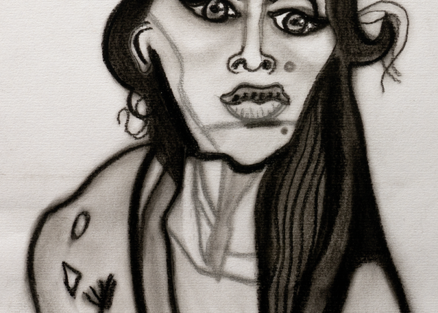 Charcoal and Graphite Drawing of Amy Winehouse.