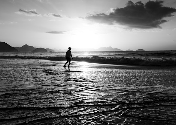 Walker On Copacabana Beach B W Photography Art | Peter T. Knight Photography
