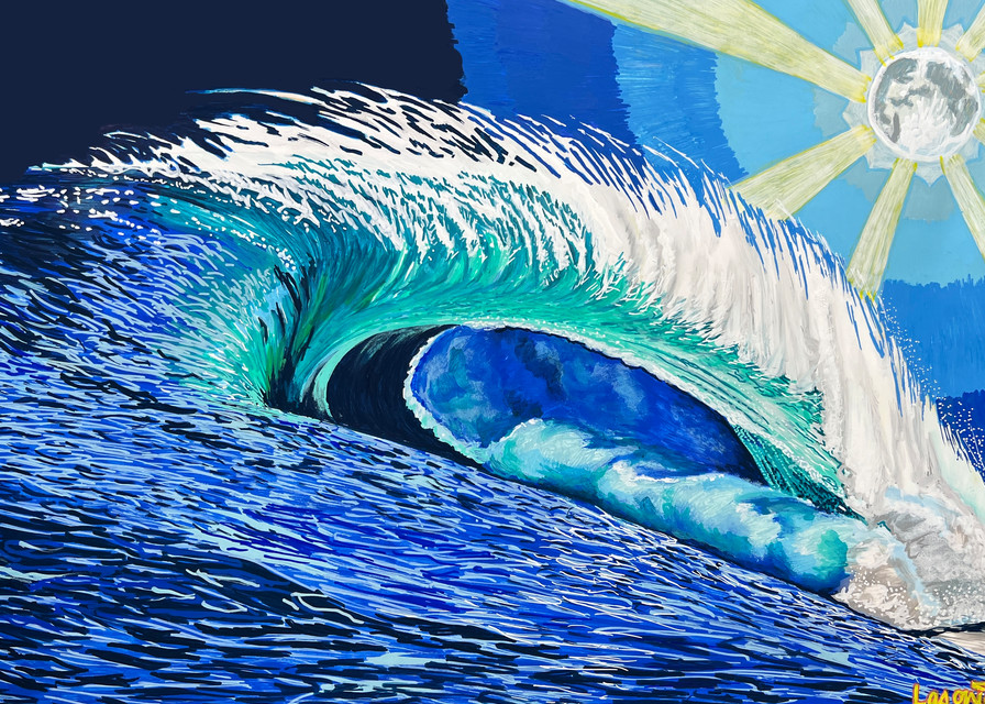 This Is A Surf Art Painting By John Lasonio Called The Beast At Night.