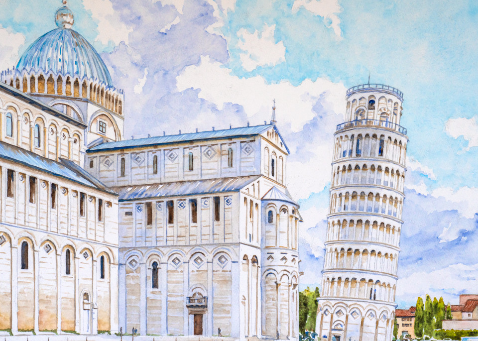 Il Duomo Di Santa Maria Assunta E Campanile, Pisa Art | Kimberly Cammerata - Watercolors of the Sun: Paintings of Italy