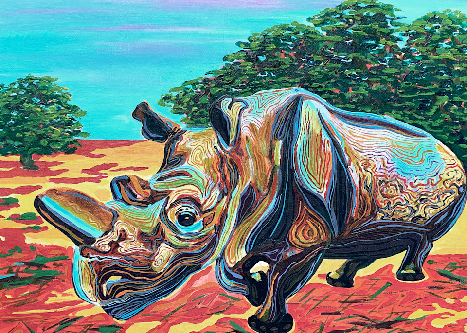 Rainbow White Rhino Art | Maya Krow Art