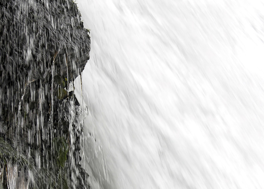 Close Up Underneath Big Waterfall and Dripping Cliff
