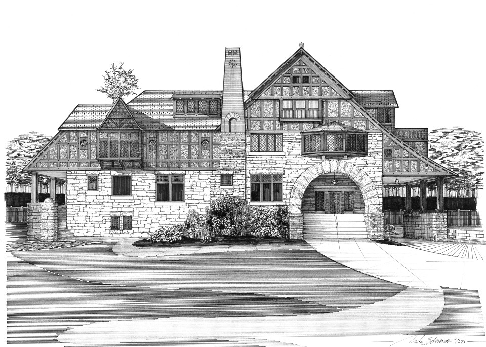 Glover Mansion Without Footer Art | Pen and Ink Art, LLC