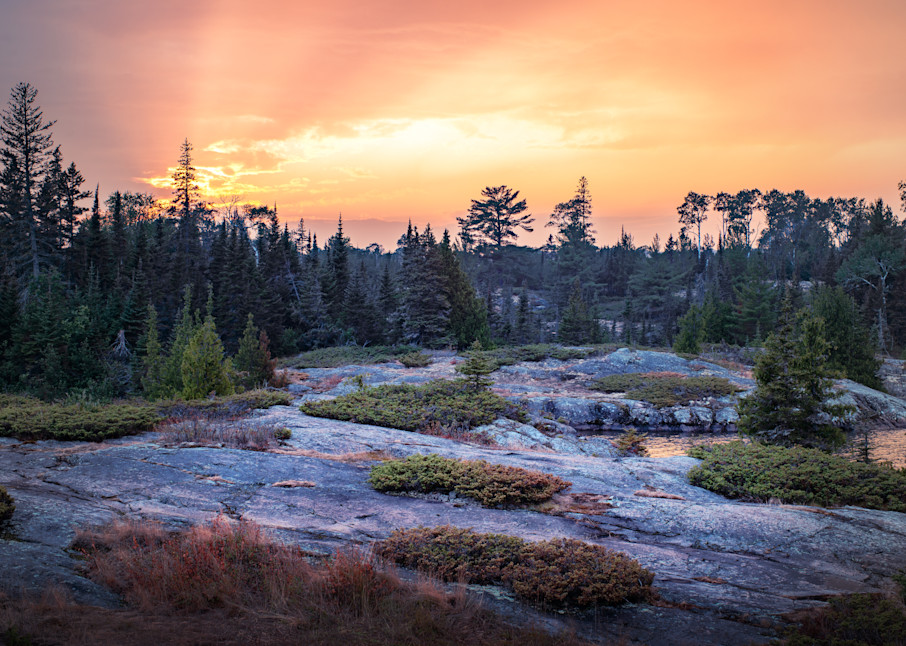 Sunset Over the Rocky Foundation of Moskey Basin on Isle Royale National Park in Lake Superior